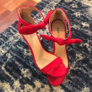 Just Fab Red Suede Heels with Bow
